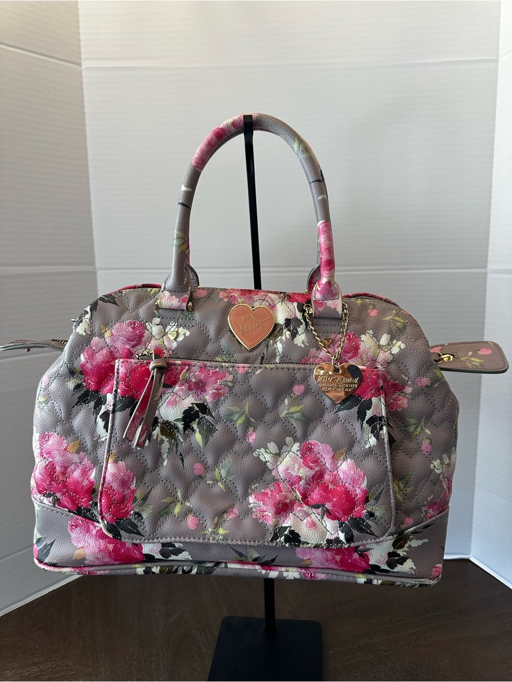 Betsey Johnson quilted floral satchel from her "Be Mine" handbag collection